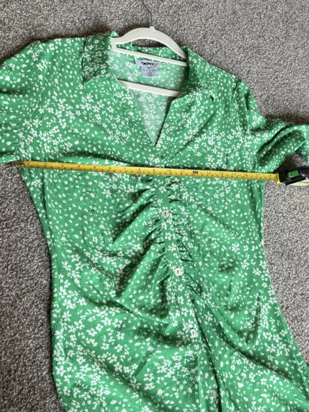 DKNY Women's Floral Print Ruched Front 3/4 Sleeve Green Midi Dress Size 8 NWT - Picture 14 of 15